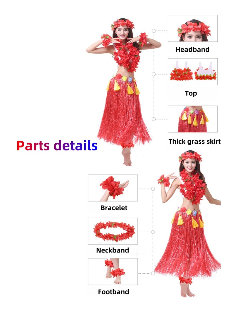NOVOLAN 9-Piece Hula Tassel Costume Accessory Set, Hawaiian Style Grass Skirt Costume with Neck Ring, Headband, Top, Sunglasses for Tropical Parties, 80cm Length Tassels with 3D Flower Embellishments - Image 4