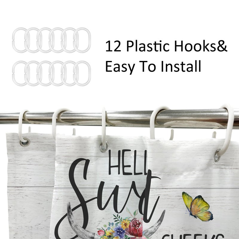 Newsely Highland Cow Farm Shower Curtains for the Bathroom  Cute Cow Chicken and Pig with Flowers on Truck Bathroom Set  Western Farmhouse Rustic Animals Funny Waterproof Bath Accessories 60Wx72H Inch - Image 5