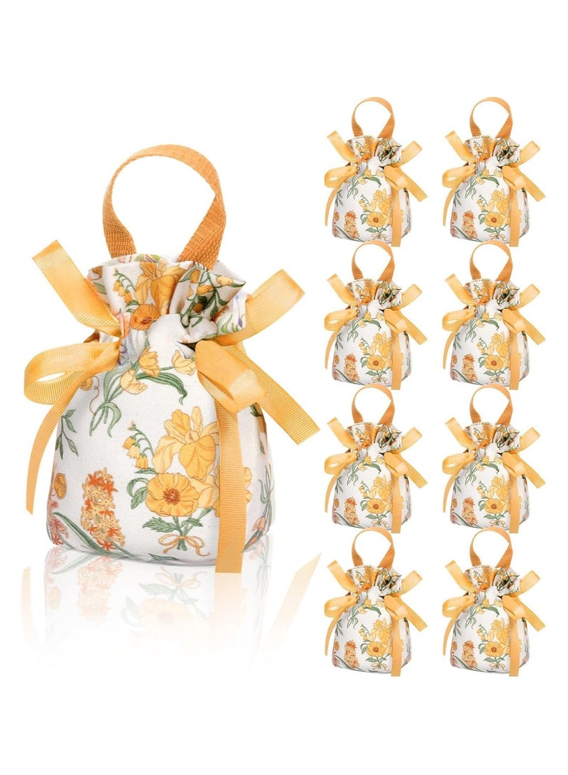 general Flower gift bags, 10 canvas thank-you gift bags with handles, small canvas gift bags with drawstrings, party gift bags, wedding gifts, baby party jewelry, bride's party - Image 1