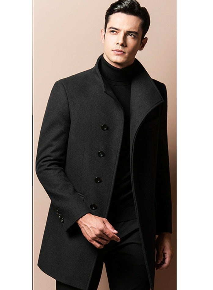Loquat Mens Slim Fit Winter Thick Jackets Stand Collar Windbreaker  Overcoats Business Coats Black  - Image 2
