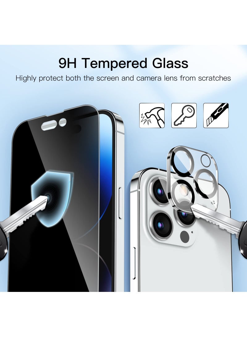 JETech Privacy Full Coverage Screen Protector for iPhone 14 Pro Max 6.7 Inch with Camera Lens Protector Anti Spy Tempered Glass Film 2 Pack Each - Image 3