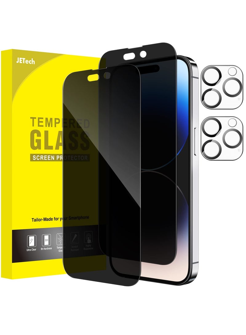 JETech Privacy Full Coverage Screen Protector for iPhone 14 Pro Max 6.7 Inch with Camera Lens Protector Anti Spy Tempered Glass Film 2 Pack Each - Image 1