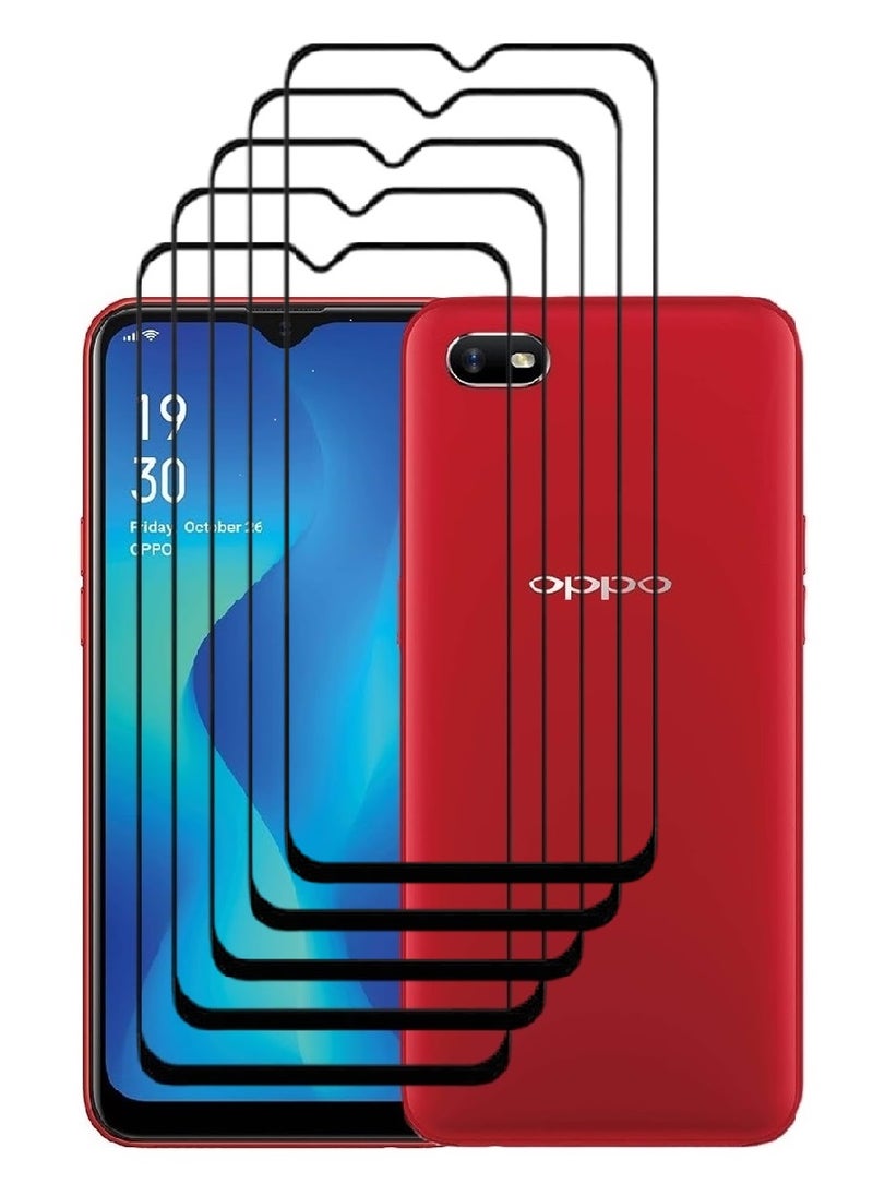 AINA 5 Pieces Tempered Glass Screen Protector 5D Designed For Oppo A1k Full Glue Edge to Edge Full Screen Coverage And Bubble Free - Image 1