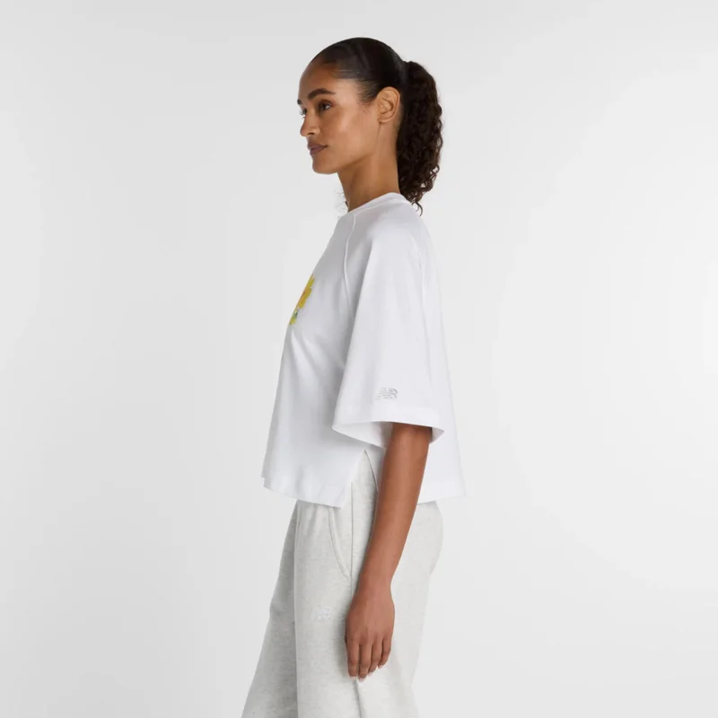 New Balance White Watercolor Yellow Boxy T-Shirt for Women | Best Price UAE