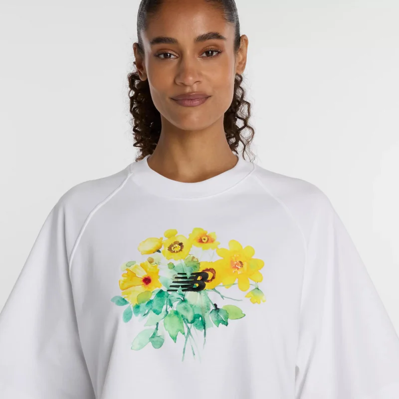 New Balance White Watercolor Yellow Boxy T-Shirt for Women | Best Price UAE