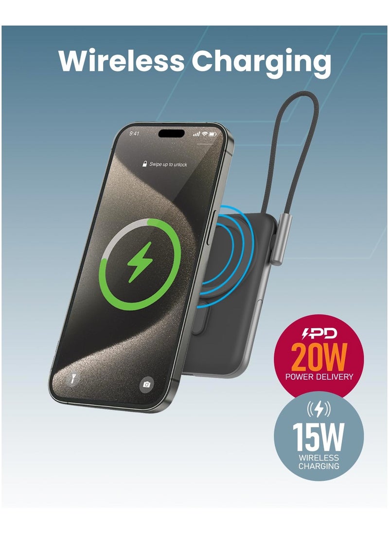 Moxedo Moxedo Porta-Go Wireless Charging Power Bank 10,000 mAh with Built-in USB-C Cable and Phone Stand Compatible with iPhone, iPad, Tablets, Samsung and other devices  - Image 4