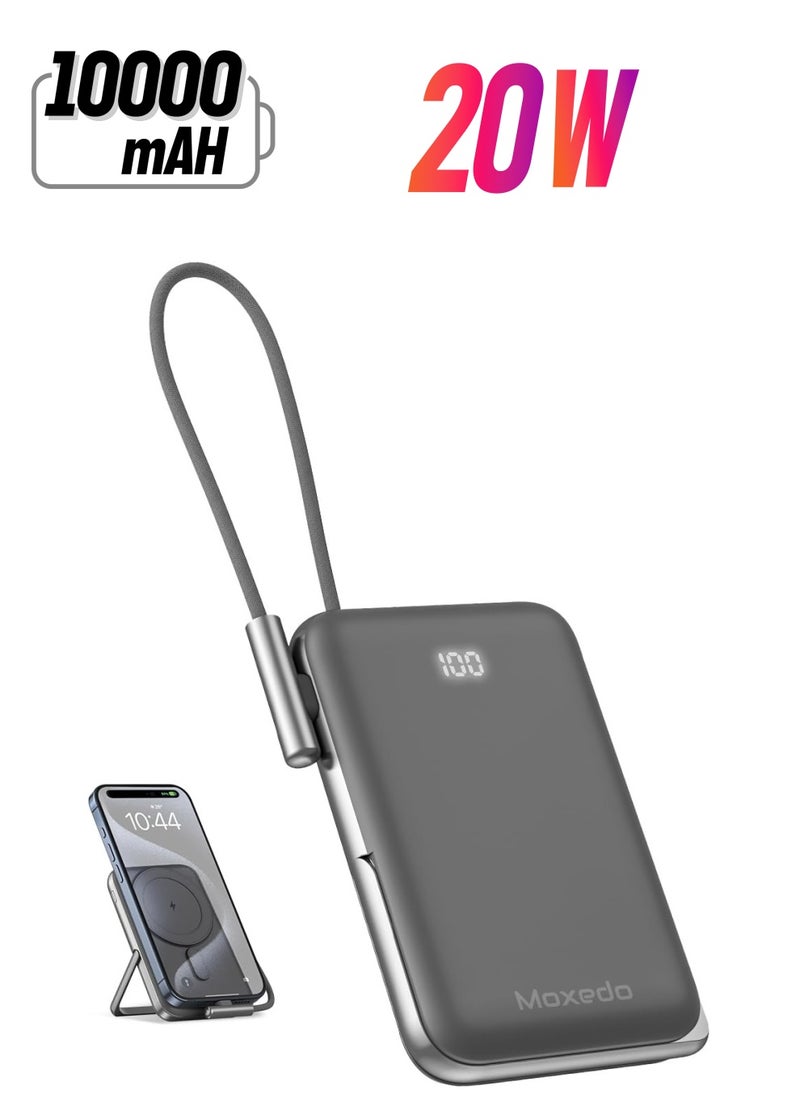 Moxedo Moxedo Porta-Go Wireless Charging Power Bank 10,000 mAh with Built-in USB-C Cable and Phone Stand Compatible with iPhone, iPad, Tablets, Samsung and other devices  - Image 1