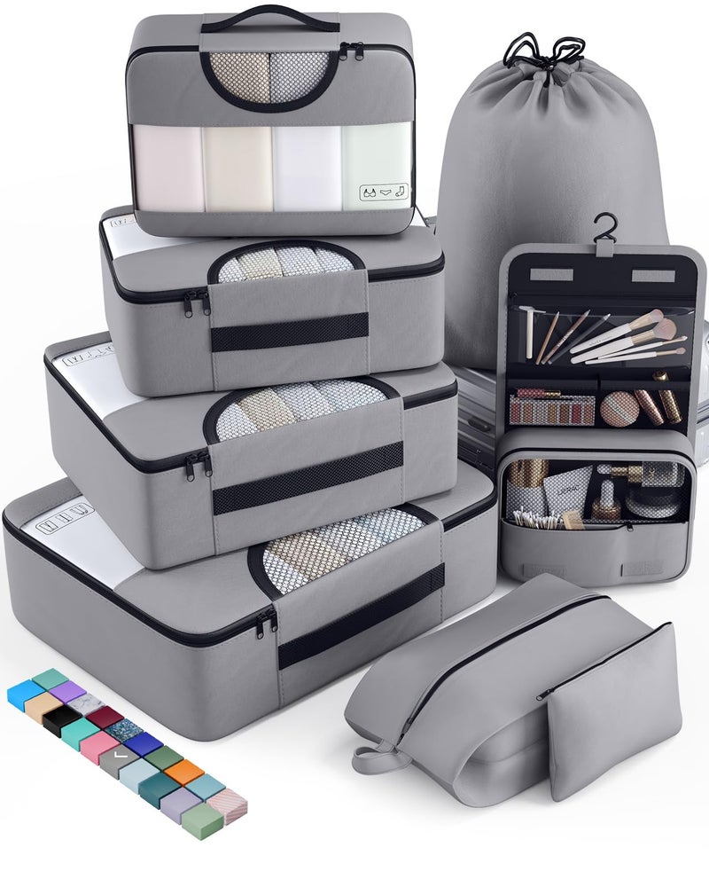 Veken 8 Set Packing Cubes for Travel Essentials, Suitcase Organizer Bags in 4 Sizes, Carry-On Luggage Accessories with Large Laundry & Hanging Toiletry Bag, Must-Have for Airplane, Road Trip & Camping - Image 1