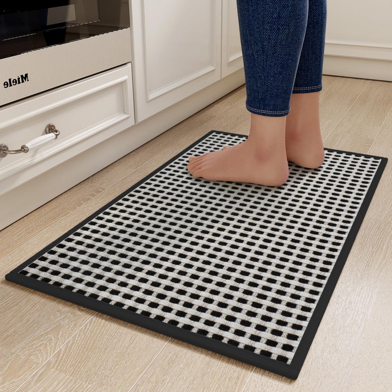 YDKGL Kitchen Mats for Floor, Super Absorbent Kitchen Rugs Non Slip Washable, Rubber Backing Soft Chenille Braided Kitchen Runner Rug Standing Mat Sink Mat, Easy to Clean, Black 17"x30" - Image 1