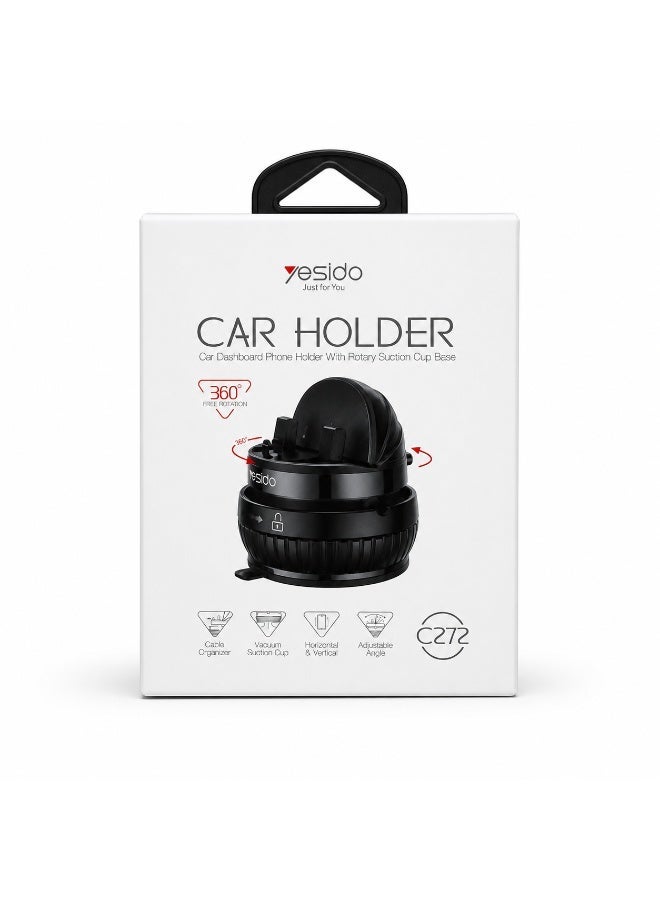 يسيدو حامل موبايل للسيارة يسيدو (Yesido) تابلوه بقاعدة شفط دوارة موديل C272، دوران 360 درجة مع منظم كابلات - أسود - Image 5