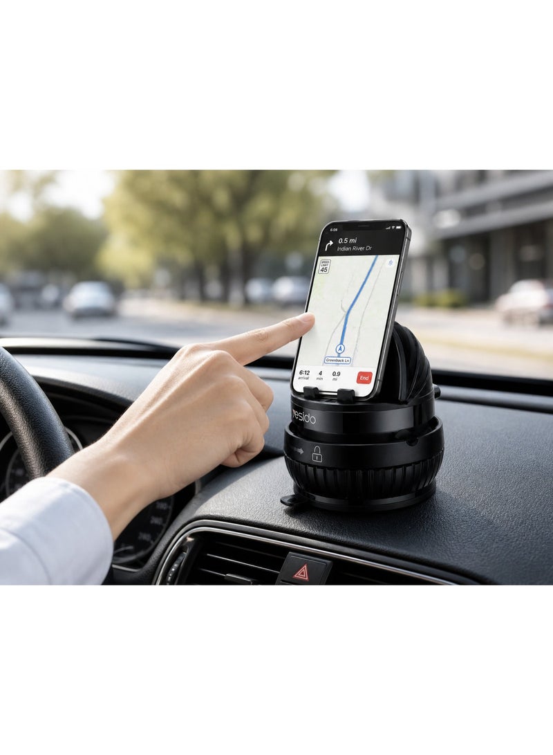 يسيدو حامل موبايل للسيارة يسيدو (Yesido) تابلوه بقاعدة شفط دوارة موديل C272، دوران 360 درجة مع منظم كابلات - أسود - Image 2