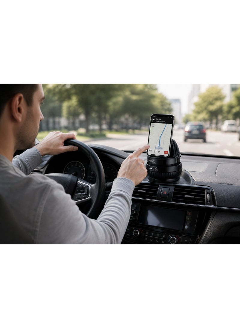 يسيدو حامل موبايل للسيارة يسيدو (Yesido) تابلوه بقاعدة شفط دوارة موديل C272، دوران 360 درجة مع منظم كابلات - أسود - Image 4