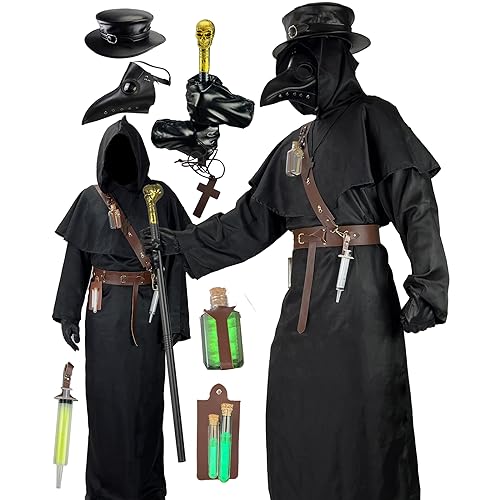 Absolute Vibe Plague Doctor Costume Set Halloween Props Renaissance Medieval Monk Priest Cosplay Outfit Mask Hat Robe Cane (Brown, L) - Image 1
