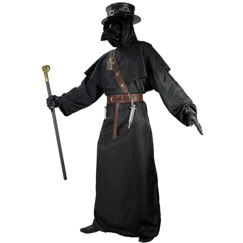 Absolute Vibe Plague Doctor Costume Set Halloween Props Renaissance Medieval Monk Priest Cosplay Outfit Mask Hat Robe Cane (Brown, L) - Image 4