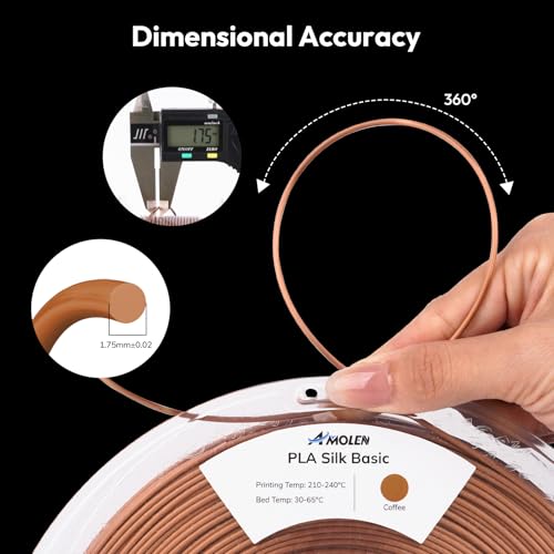 AMOLEN Silk PLA Filament 1.75mm 3D Printer Filaments, Shiny Coffee Gold Filament for 3D Printing, 1kg(2.2lbs) Spool, Compatible with Most FDM Printer(Silk Coffee Gold) - Image 2