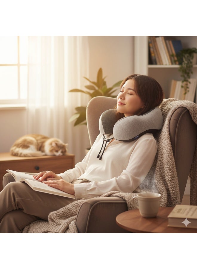 Harmony Home Travel Pillow Pure Memory Foam Neck Pillow – Grey - Airplane Sleeping Cushion with Neck & Head Support for Travel, Home & Office Use - Image 2