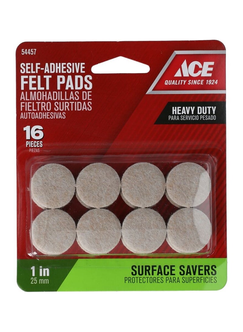 آيس 16 قطعة من وسادات اللباد المستديرة ذاتية اللصق شديدة التحمل بني 1 بوصة - Image 1