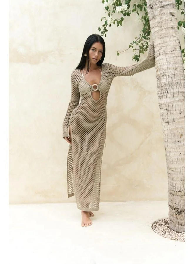 Seychelles Wooden Ring Detail V‑neck Knit Dress.