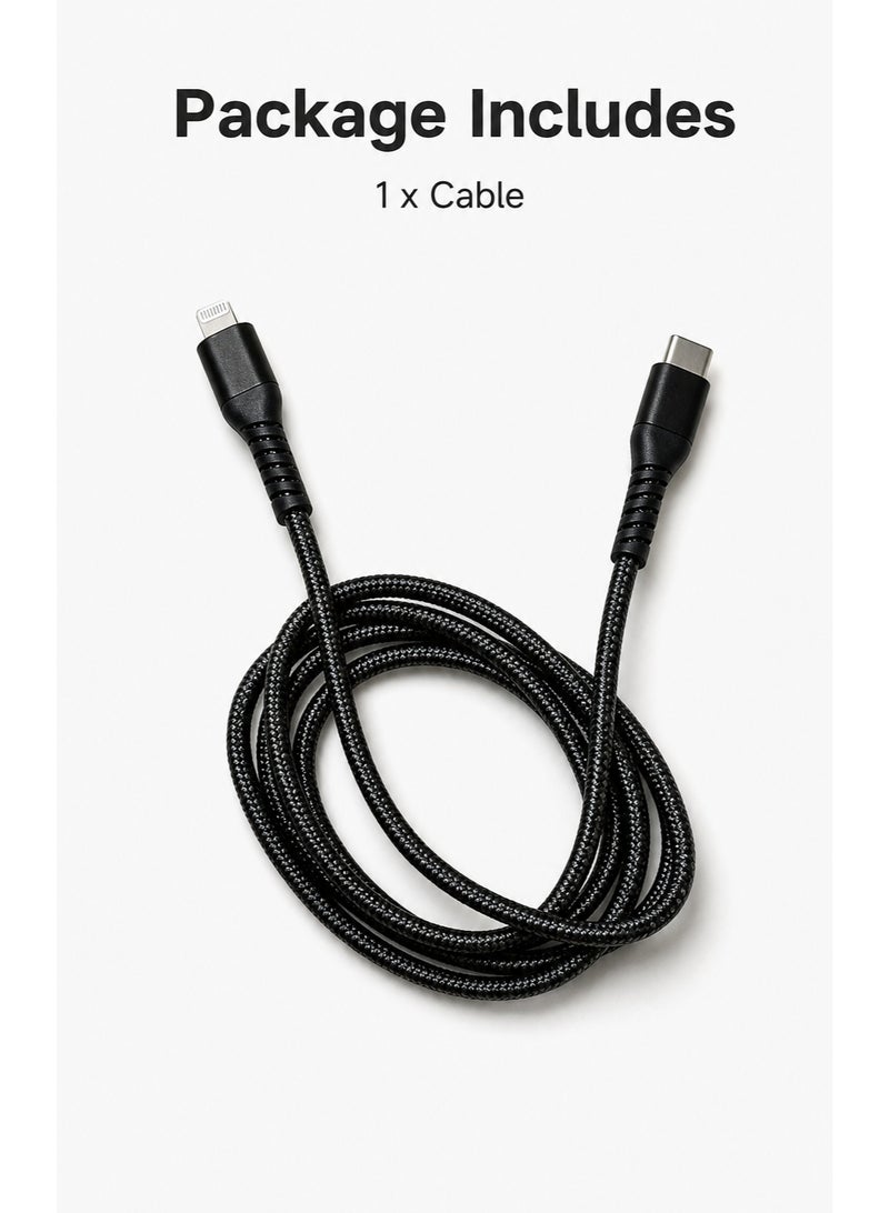 كابل شحن سريع مضفر USB-C إلى لايتنينج بطول 100 سم أسود - Image 5