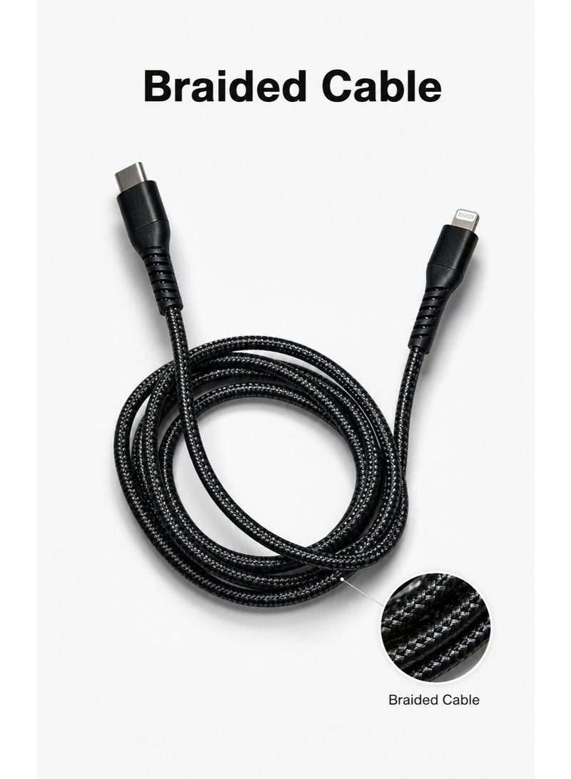 كابل شحن سريع مضفر USB-C إلى لايتنينج بطول 100 سم أسود - Image 3