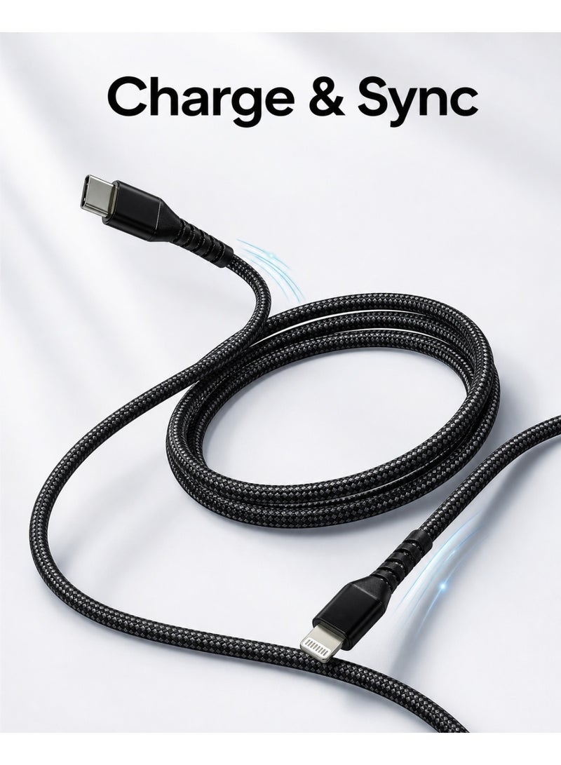 كابل شحن سريع مضفر USB-C إلى لايتنينج بطول 100 سم أسود - Image 4