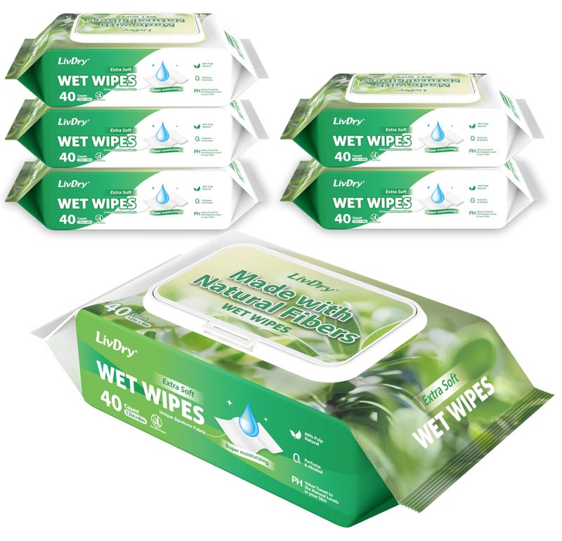 LIVDRY مناديل ليف دراي للبالغين، مناديل كبيرة قابلة للتخلص 12x8 بوصة، مناديل لكبار السن، مناديل لغسل الجسم للتنظيف، 40 قطعة (6 عبوات) - Image 3