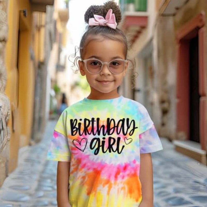BOUTIKOME عيد ميلاد فتاة قميص طفل الفتيات التعادل صبغ تي شيرت عيد ميلاد الزي تيشيرت صيفي B-Day هدية حفلة علوية 1-10 سنة - Image 3