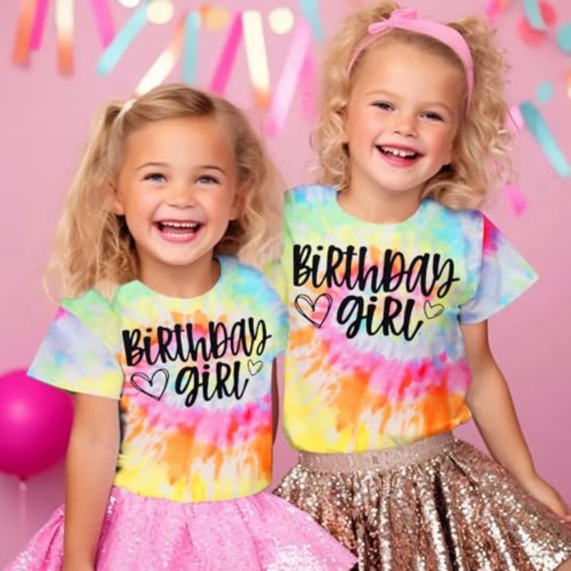 BOUTIKOME عيد ميلاد فتاة قميص طفل الفتيات التعادل صبغ تي شيرت عيد ميلاد الزي تيشيرت صيفي B-Day هدية حفلة علوية 1-10 سنة - Image 4