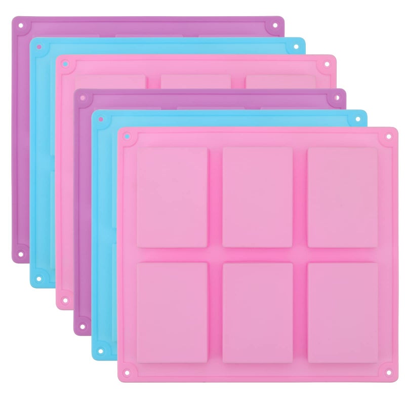 ZOENHOU Pack of 6 Silicone Soap Molds 6 Cavities Rectangle Silicone Soap Mold for Soap Making Loaf DIY Handmade Craft Blue Pink Purple 925 x 834 x 1 Inches