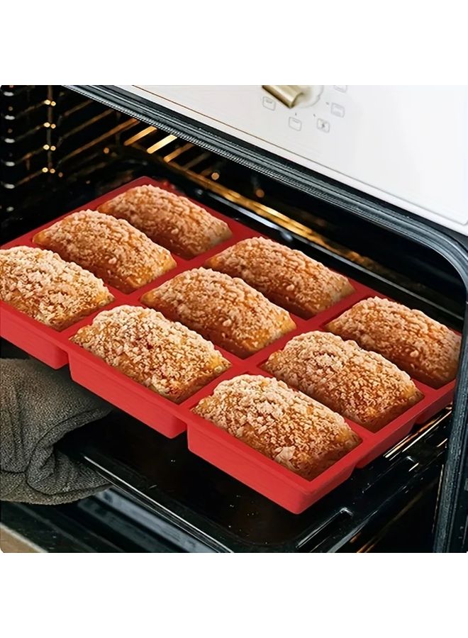 Red Silicone Baking Mold 9 Cavity Mini Bread Tray For Cakes Muffins Brownies - Image 1