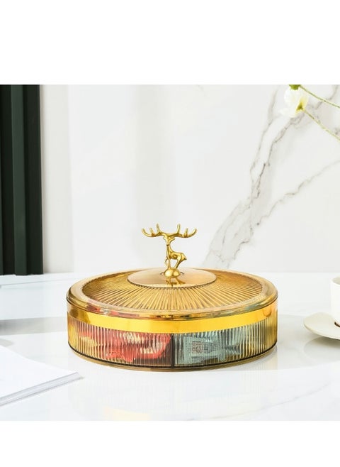 Round Divided Serving Tray Scomparti Nuts Plate With Lid Yellow 25.5x8 cm
