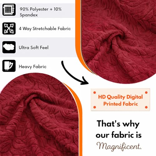 Homerz Premium Pack of 6 Stretchable Dining Chair Cover with Frill Skirt | Embossed Geometric Printed Elastic Chair Seat Protector Slipcover (Marooon, Pack of 6) - Image 3