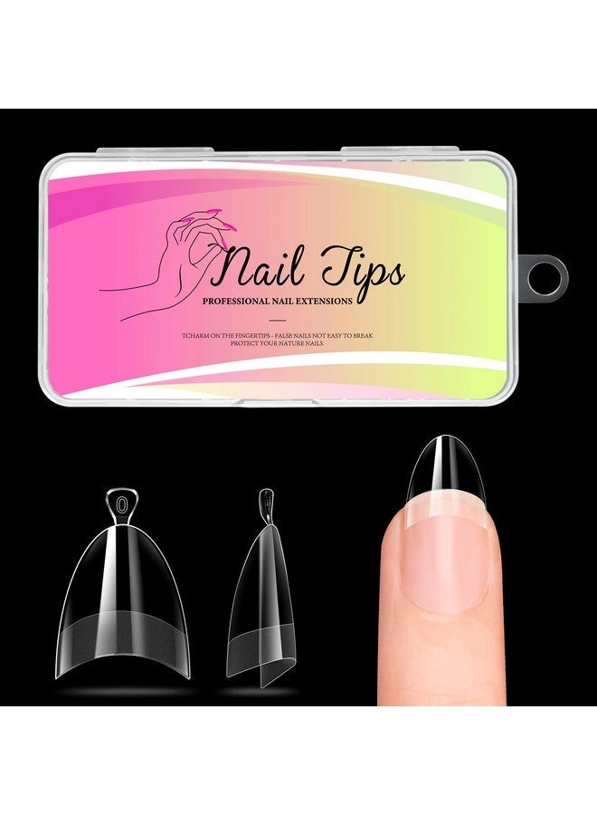 ranrose Short Almond Nail Tips 240Pcs Half Matte Soft Gel Nail Tips 12 Sizes Short Almond Half Cover False Nails With Handles For Press On Nails Extension Art Home & Diy Nail Salon With Box - Image 1