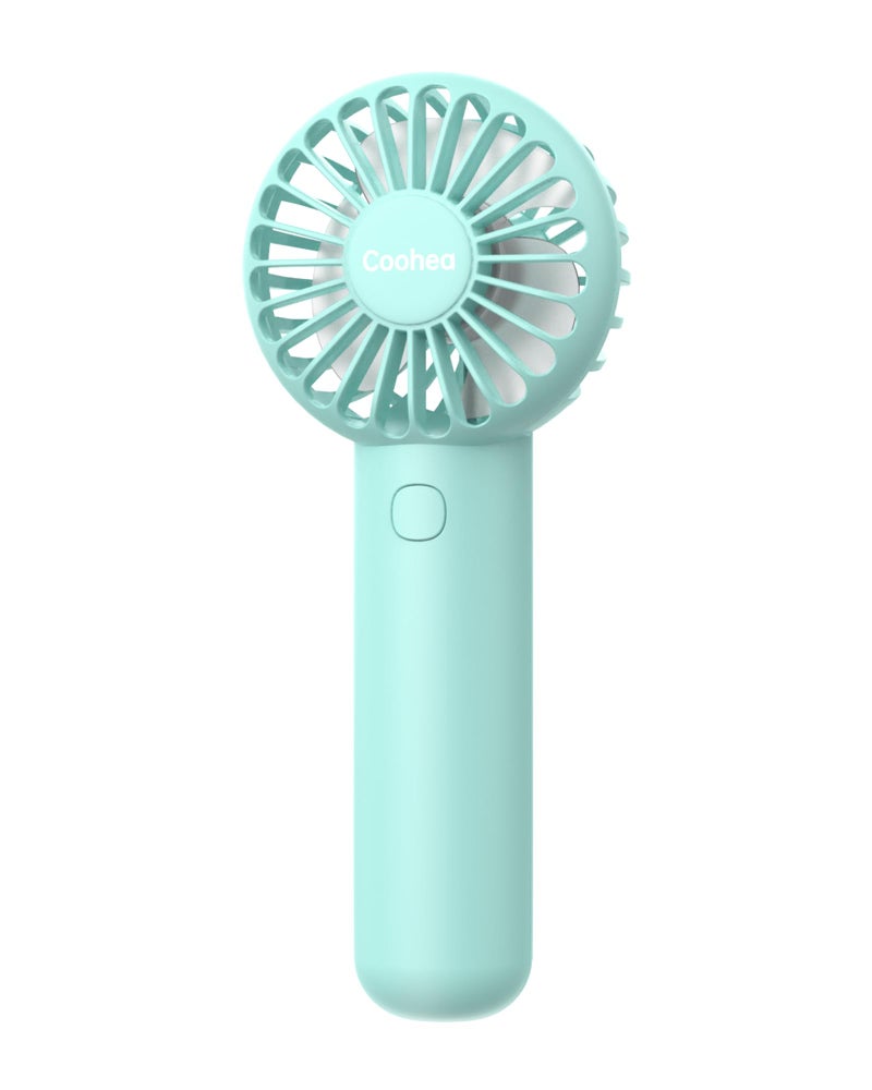 Coohea Mini Handheld Fan Small Cute Design 3 Powerful Speeds USB Rechargeable Battery Operated Portable Personal Fan with Base Lanyard for Eyelash Makeup Travel Beach Office Desk Blue