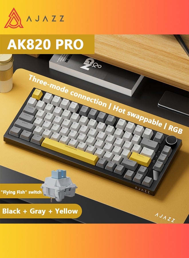 A-jazz لوحة مفاتيح ميكانيكية لاسلكية Ajazz AK820 Pro بنسبة 75% مع شاشة TFT ذكية وعجلة تحكم، لوحة مفاتيح للألعاب مثبتة في حشوة، بلوتوث/2.4GHz/USB-C سلكية - Image 1