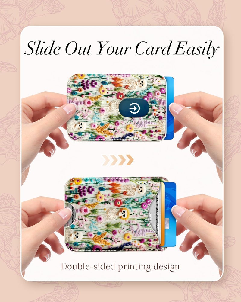 Shorogyt Compatible with Magsafe Wallet Magnetic Card Holder - Skull Flower Phone Wallets for Women Teen Girls Cute for iPhone 17/16/15/14/13/12 Series Slim for Apple Mag RFID Magnet, Fit 3 Cards - Image 4