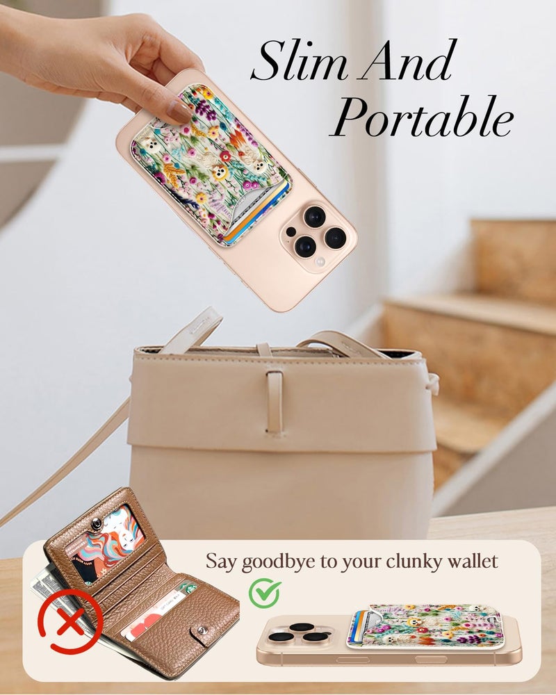 Shorogyt Compatible with Magsafe Wallet Magnetic Card Holder - Skull Flower Phone Wallets for Women Teen Girls Cute for iPhone 17/16/15/14/13/12 Series Slim for Apple Mag RFID Magnet, Fit 3 Cards - Image 2