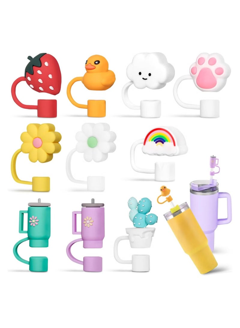 10Pcs Straw Cover Cap for Stanley Cup Cute Animal Shape Silicone Straw Lids, Reusable Dust-Proof Straw Topper for Stanley Tumbler Accessories, 10mm - Image 1