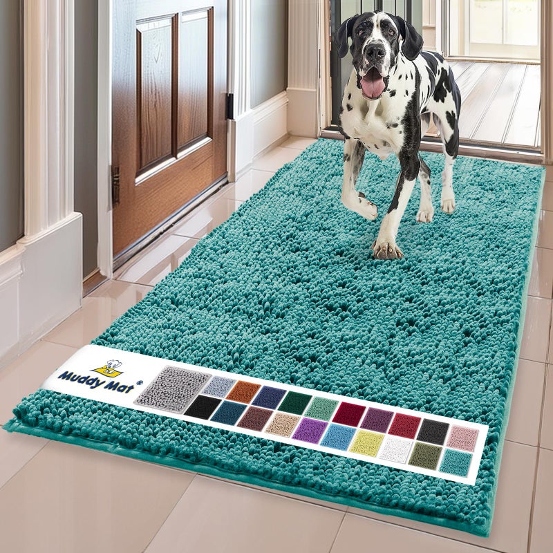 Muddy Mat Super Absorbent Door Mat Indoor Microfiber Quick Dry Chenille Entryway Rug NonSlip Front Door Mat Indoor Mats for Entryway Machine Washable Pet Rug Teal 35x60