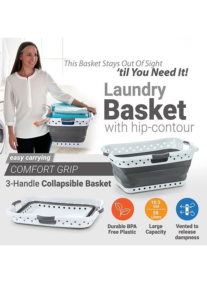 YelaJoy Collapse and Store Collapsible Plastic Laundry Basket, Large 1 pc Pop Up Laundry Hamper with 3 Comfort Grip Handles, Gray - Image 3