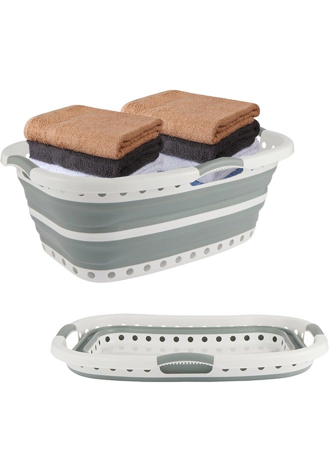 YelaJoy Collapse and Store Collapsible Plastic Laundry Basket, Large 1 pc Pop Up Laundry Hamper with 3 Comfort Grip Handles, Gray - Image 1