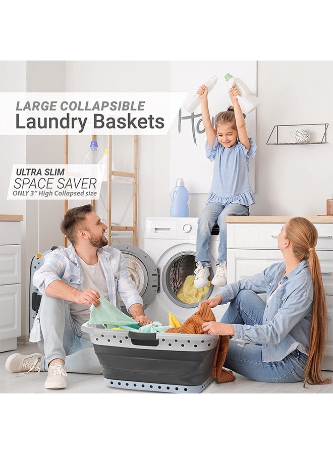 YelaJoy Collapse and Store Collapsible Plastic Laundry Basket, Large 1 pc Pop Up Laundry Hamper with 3 Comfort Grip Handles, Gray - Image 2