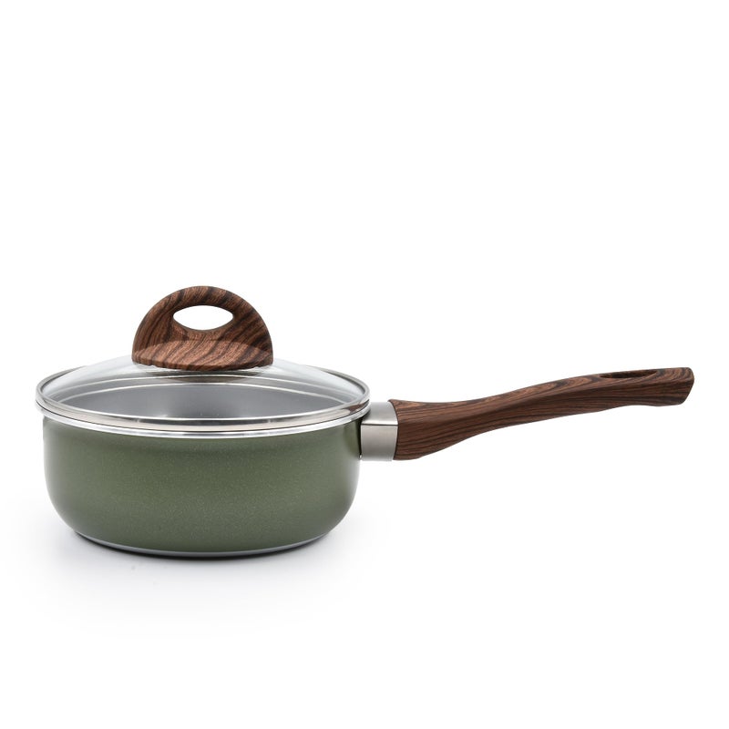 Aluminium Saucepan with Lid, 16 cm Diameter, Green, Non-stick, Made In Portugal - Image 1