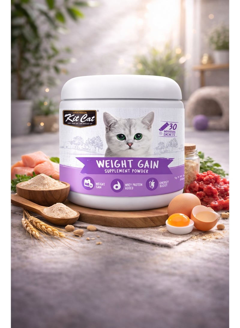 بودرة مكمل غذائي لزيادة الوزن للقطط تركيبة احترافية مع بروتين مصل اللبن المضاف لتعزيز الطاقة ودعم نمو الجسم الصحي تحتوي على 30 مغلفاً فردياً.