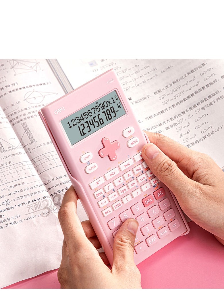 Deli - Deli E1700 Exam-Compliant Scientific Calculator with 240 Functions, 10+2 Dual Line Display & 5-Year Warranty - Pink - Image 1
