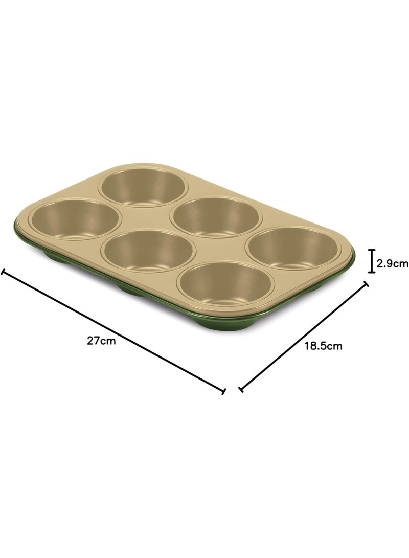Guardini, Linea Bnat 6 Carnauba Wax Based Non-Stick Muffins, Green/Beige 10"*7" - Image 2