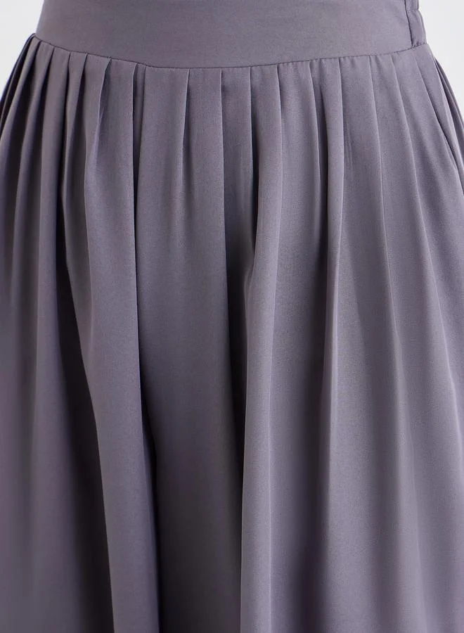 Styli Flowy Wide Leg Pants with Half Elastic Waistband