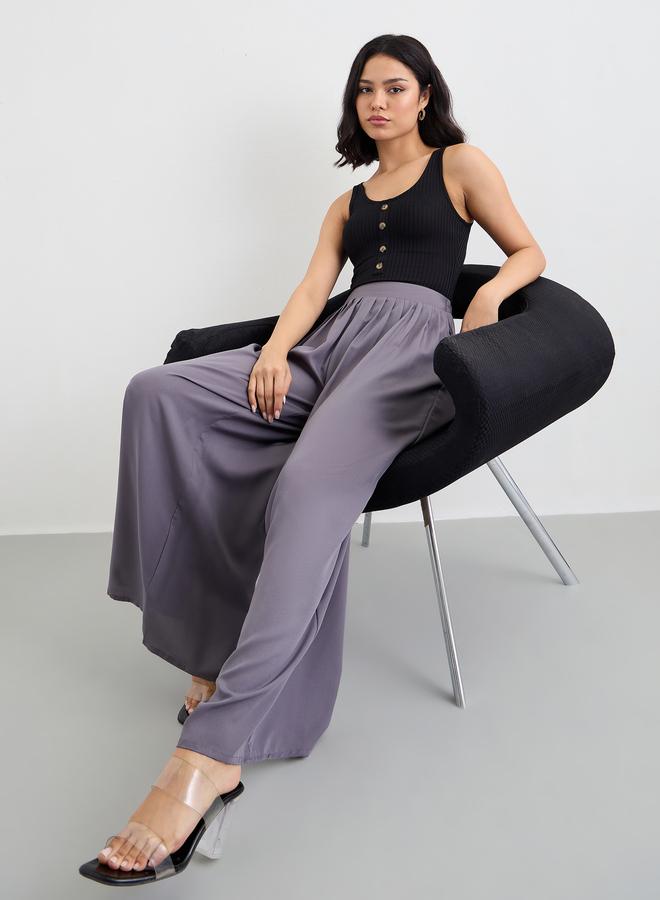 ستايلي بنطال بأرجل واسعة وخصر نصف مطاطي - Image 5