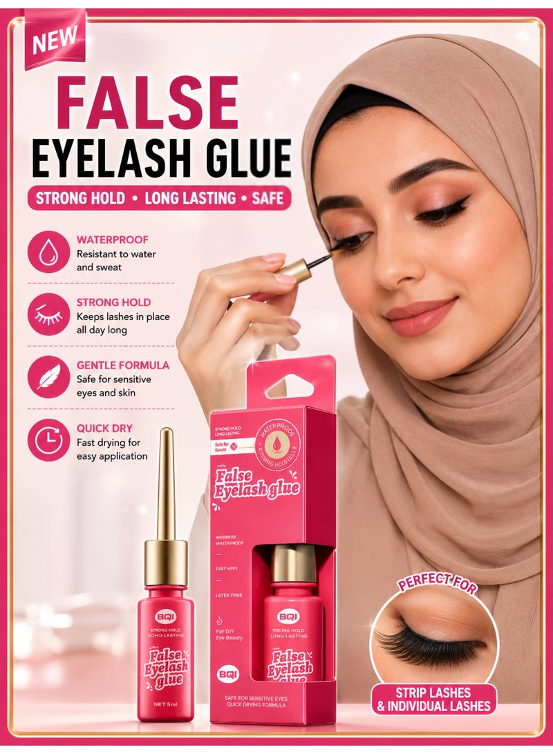 BQI Invisible Clear False Eyelash Glue, Quick-Drying, Waterproof & Sweat-Resistant, Long-Lasting, Hypoallergenic Non-Irritating, No White Residue, Easy to Remove for Beginners, Gentle Adhesive for Eyelash Extensions - Image 1