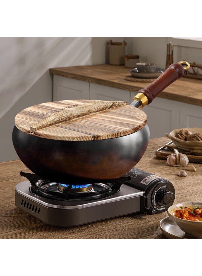 Olofe Traditional Handmade Cast Iron Wok Pan With Round Belly And Hammered Surface, Non-coated Stir Fry Pan For Home Use, 24cm - Image 3